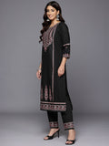 Varanga Women Black Thread Embroidered Sequins Embellished With Lace Detailed Kurta With Bottom And Dupatta