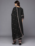 Varanga Women Black Thread Embroidered Sequins Embellished With Lace Detailed Kurta With Bottom And Dupatta