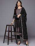 Varanga Women Black Thread Embroidered Sequins Embellished With Lace Detailed Kurta With Bottom And Dupatta