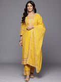 Varanga Women Yellow Floral Thread Embroidered Sequins Embellished With Lace Detailed Kurta With Bottom And Dupatta