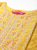 Varanga Women Yellow Floral Thread Embroidered Sequins Embellished With Lace Detailed Kurta With Bottom And Dupatta