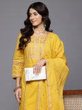 Varanga Women Yellow Floral Thread Embroidered Sequins Embellished With Lace Detailed Kurta With Bottom And Dupatta