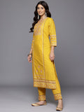 Varanga Women Yellow Floral Thread Embroidered Sequins Embellished With Lace Detailed Kurta With Bottom And Dupatta