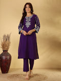 Varanga Women Silk Navy Blue Zari Embroidered Kurta Set With Dupatta