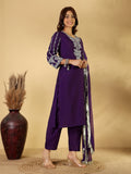 Varanga Women Silk Navy Blue Zari Embroidered Kurta Set With Dupatta