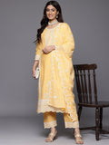 Varanga Women Yellow Chikankari Embroidered Sequins Embellished Kurta With Bottom And Dupatta