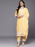 Varanga Women Yellow Chikankari Embroidered Sequins Embellished Kurta With Bottom And Dupatta