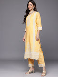 Varanga Women Yellow Chikankari Embroidered Sequins Embellished Kurta With Bottom And Dupatta