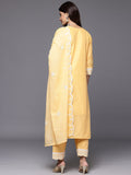 Varanga Women Yellow Chikankari Embroidered Sequins Embellished Kurta With Bottom And Dupatta