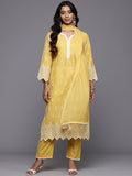 Varanga Women Yellow Pure Cotton Thread Embroidered Kurta Set with Dupatta