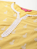 Varanga Women Yellow Pure Cotton Thread Embroidered Kurta Set with Dupatta