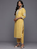 Varanga Women Yellow Thread Embroidered Kurta Set with Dupatta