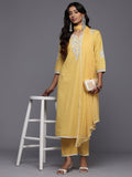 Varanga Women Yellow Thread Embroidered Kurta Set with Dupatta