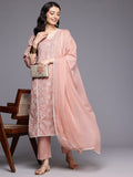 Varanga Women Peach Thread Embroidered Kurta Set with Dupatta