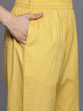 Varanga Women Mustard Thread Embroidered Kurta, Three Quarter Sleeves Paired With Bottom And Dupatta