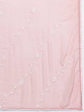 Varanga Women Pink V Neck Thread Embroidered With Tonal Bottom And Chiffon Dupatta