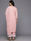 Varanga Women Pink V Neck Thread Embroidered With Tonal Bottom And Chiffon Dupatta