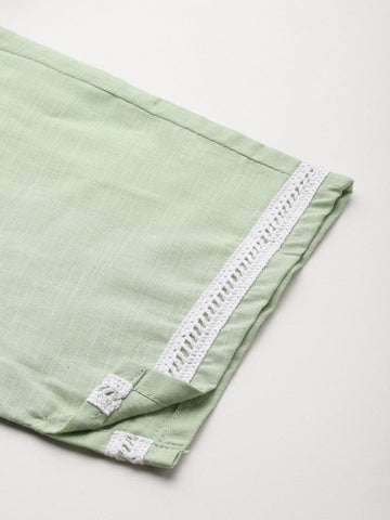Varanga Women Green V Neck Chikankari Embroidered Kurta With Tonal Bottom And Chiffon Dupatta.