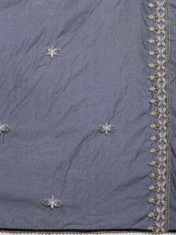 Varanga Women Navy Blue Round Neck Thread Embroidered Kurta Paired With Bottom And Dupatta