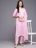 Varanga Women Pink Chikankari Kurta Set with Dupatta