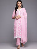 Varanga Women Pink Chikankari Kurta Set with Dupatta