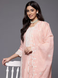 Varanga Women Peach Chikankari Embroidered Sequins Embellished Kurta With Bottom And Dupatta