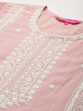 Varanga Women Peach Chikankari Embroidered Sequins Embellished Kurta With Bottom And Dupatta