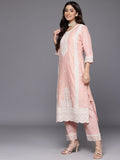 Varanga Women Peach Chikankari Embroidered Sequins Embellished Kurta With Bottom And Dupatta