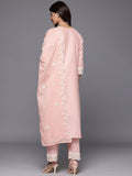 Varanga Women Peach Chikankari Embroidered Sequins Embellished Kurta With Bottom And Dupatta