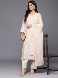 Varanga Women Beige Chikankari Embroidered Sequins Embellished Kurta With Bottom And Dupatta