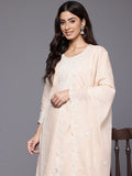 Varanga Women Beige Chikankari Embroidered Sequins Embellished Kurta With Bottom And Dupatta