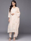 Varanga Women Beige Chikankari Embroidered Sequins Embellished Kurta With Bottom And Dupatta