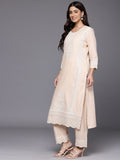 Varanga Women Beige Chikankari Embroidered Sequins Embellished Kurta With Bottom And Dupatta