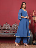 Varanga Women Round Neck Embroidered Anarkali with Tonal Bottom and Dupatta