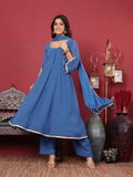 Varanga Women Round Neck Embroidered Anarkali with Tonal Bottom and Dupatta