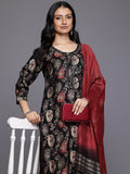 Varanga Women Black Round Neck Printed Embroidered Kurta Paired With Bottom And Dupatta