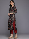 Varanga Women Black Round Neck Printed Embroidered Kurta Paired With Bottom And Dupatta