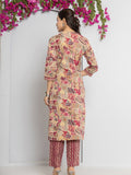 Varanga Women Pink V Neck Abstract Printed Kurta Paired With Bottom And Dupatta