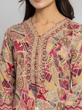 Varanga Women Pink V Neck Abstract Printed Kurta Paired With Bottom And Dupatta