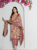 Varanga Women Pink V Neck Abstract Printed Kurta Paired With Bottom And Dupatta