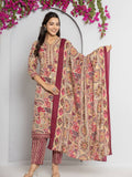 Varanga Women Pink V Neck Abstract Printed Kurta Paired With Bottom And Dupatta