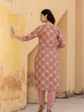 Varanga Women Pink V Neck Printed Kurta With Bottom And Dupatta