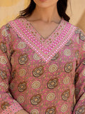 Varanga Women Pink V Neck Printed Kurta With Bottom And Dupatta