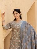 Varanga Women Grey V Neck Printed Kurta With Bottom And Dupatta