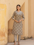 Varanga Women Grey V Neck Printed Kurta With Bottom And Dupatta