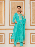 Varanga Women Blue Floral Printed Embroidered Kurta Paired With Bottom And Dupatta