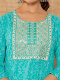 Varanga Women Blue Floral Printed Embroidered Kurta Paired With Bottom And Dupatta