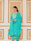 Varanga Women Blue Floral Printed Embroidered Kurta Paired With Bottom And Dupatta