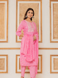 Varanga Women Pink Floral Printed Embroidered Kurta Paired With Bottom And Dupatta