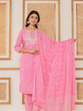 Varanga Women Pink Floral Printed Embroidered Kurta Paired With Bottom And Dupatta